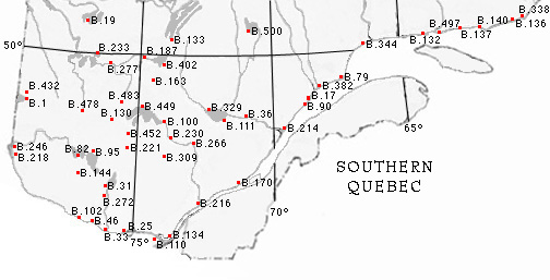 Map of South Quebec with the locations of HBC Fur Trade Posts